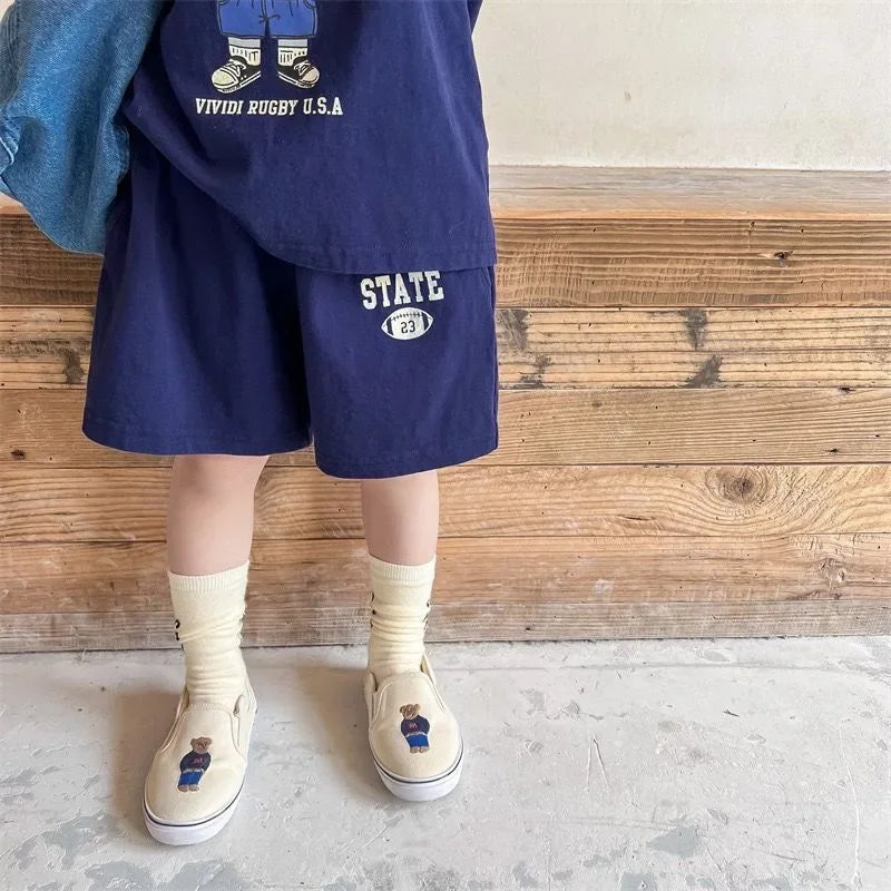 Girls Clothing Set Cartoon Bear T-Shirt and Shorts Suit Kid Casual Top Bottom Clothing Tracksuit