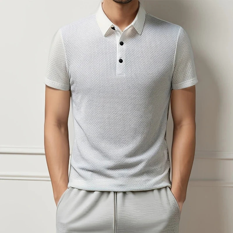 Men's Casual Short Sleeve Bone Floral Solid Color Polo Shirt Fashionable Breathable Comfortable