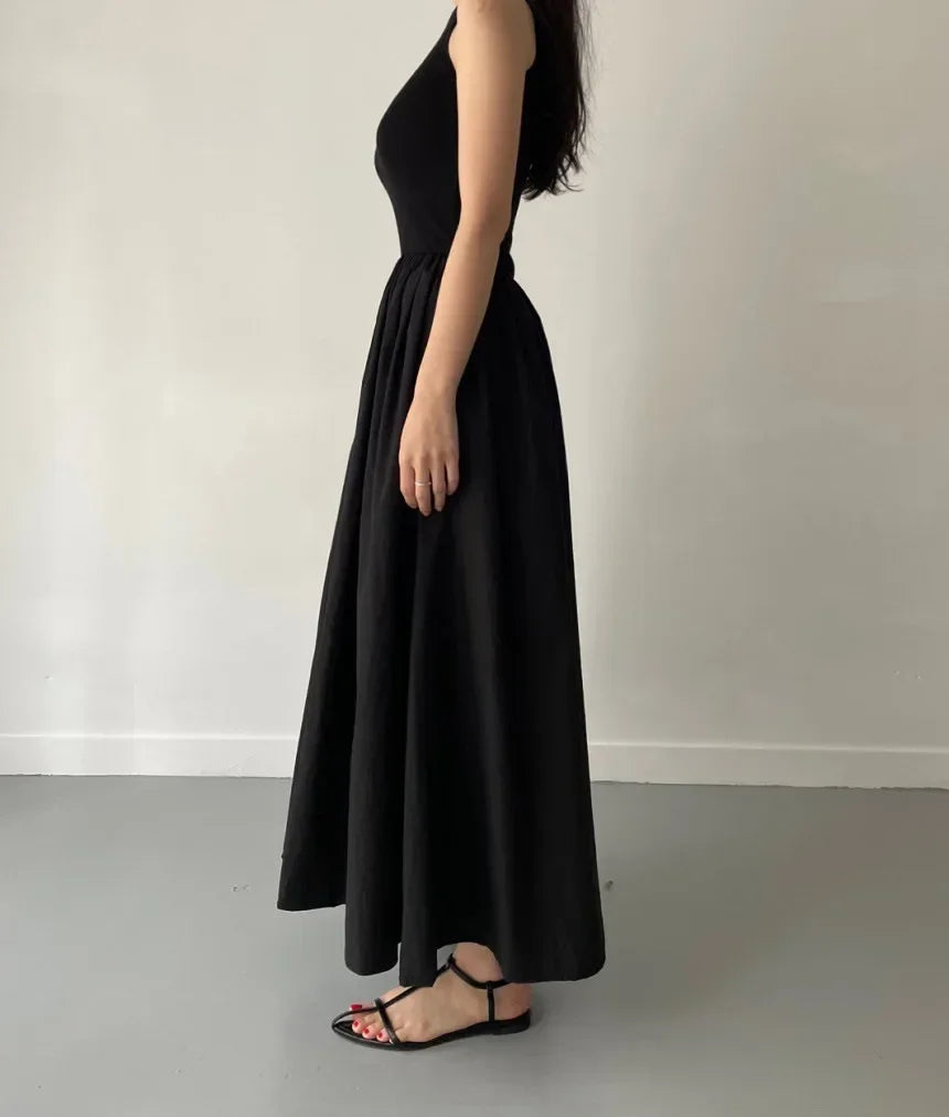 Women's Round Neck Sleeveless High Waist Temperament Female Fashion Style Dress