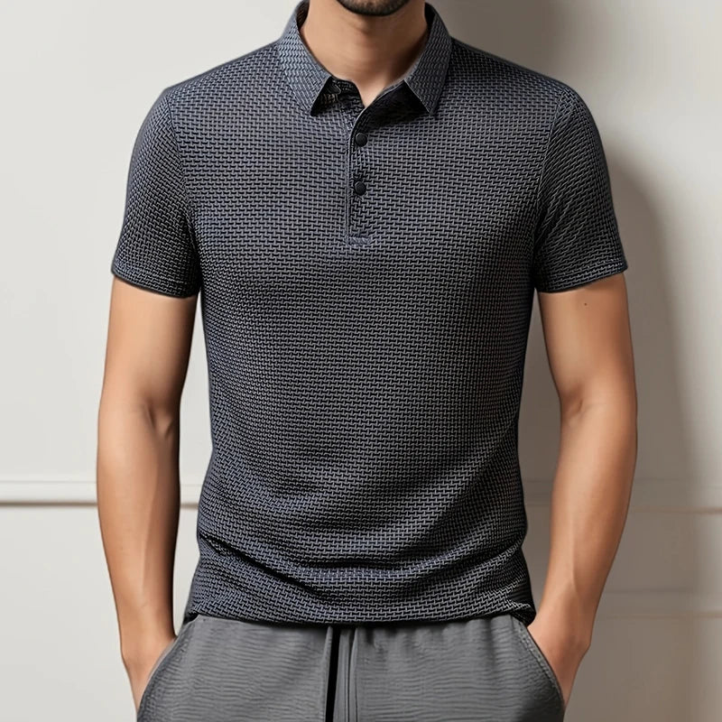 Men's Casual Short Sleeve Bone Floral Solid Color Polo Shirt Fashionable Breathable Comfortable