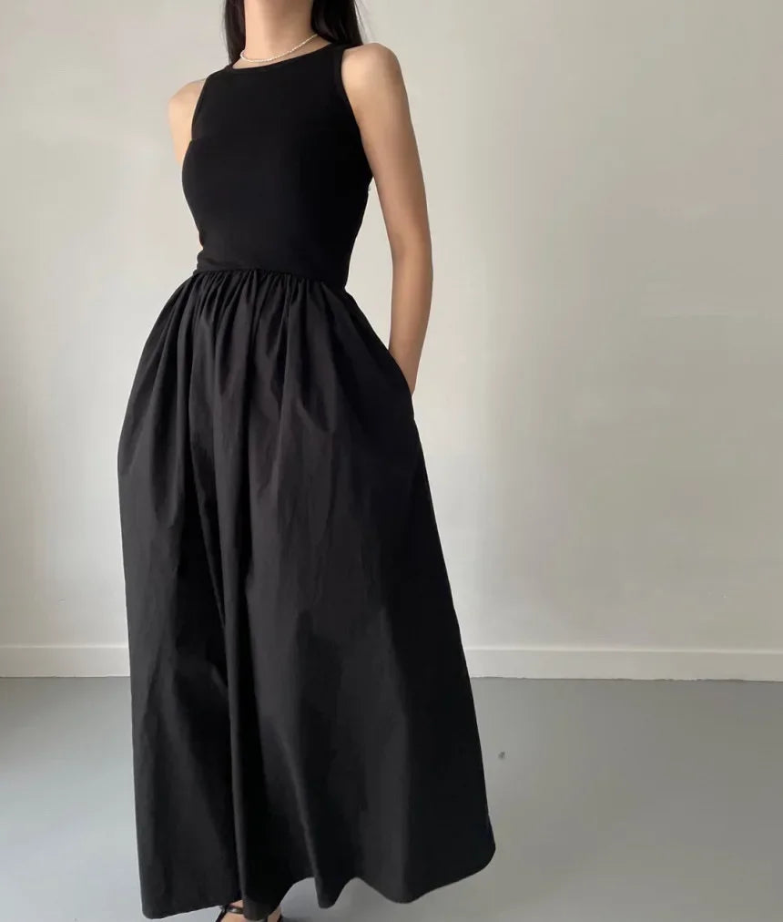 Women's Round Neck Sleeveless High Waist Temperament Female Fashion Style Dress
