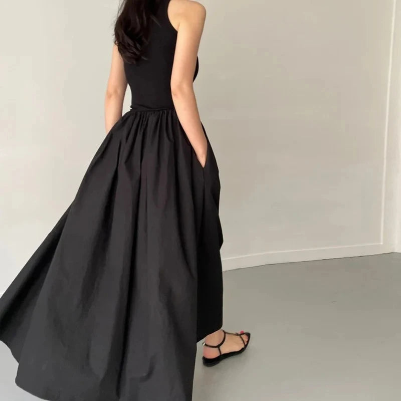 Women's Round Neck Sleeveless High Waist Temperament Female Fashion Style Dress
