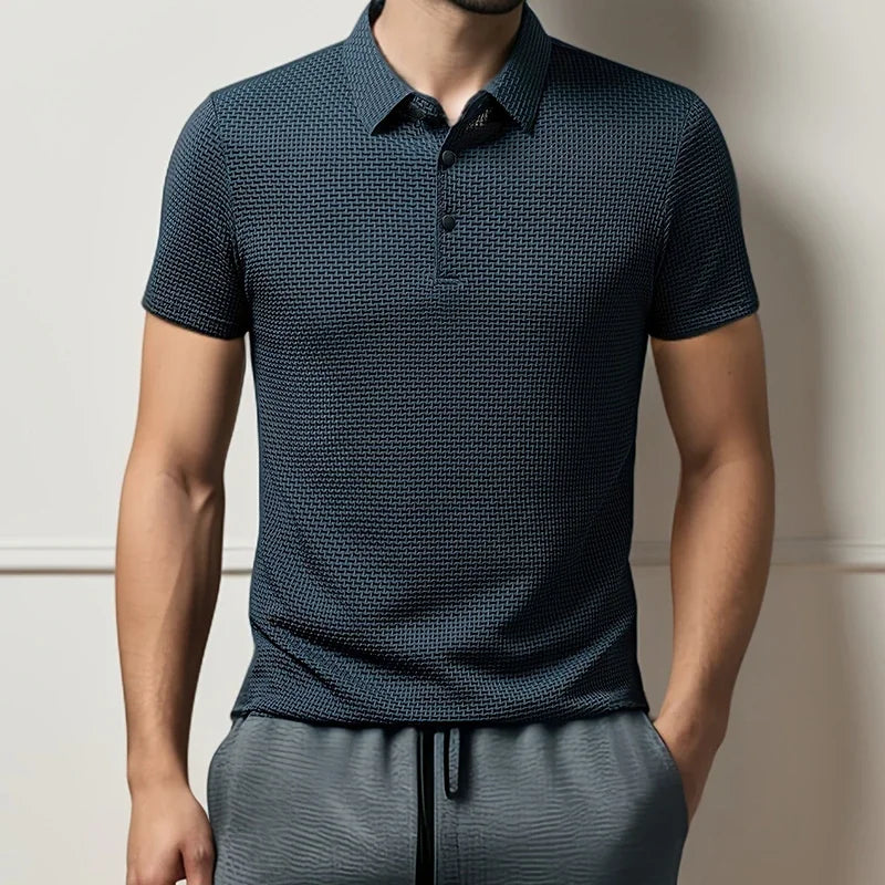Men's Casual Short Sleeve Bone Floral Solid Color Polo Shirt Fashionable Breathable Comfortable