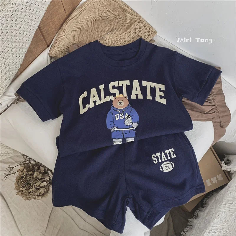 Girls Clothing Set Cartoon Bear T-Shirt and Shorts Suit Kid Casual Top Bottom Clothing Tracksuit