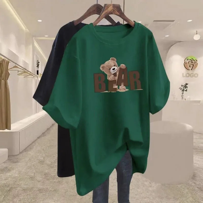 Women's O-Neck Short Sleeve Cotton Basic Top T-Shirt Casual Loose Oversized