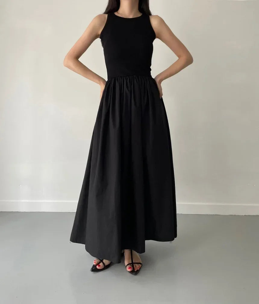 Women's Round Neck Sleeveless High Waist Temperament Female Fashion Style Dress