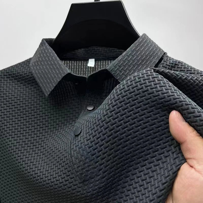 Men's Casual Short Sleeve Bone Floral Solid Color Polo Shirt Fashionable Breathable Comfortable