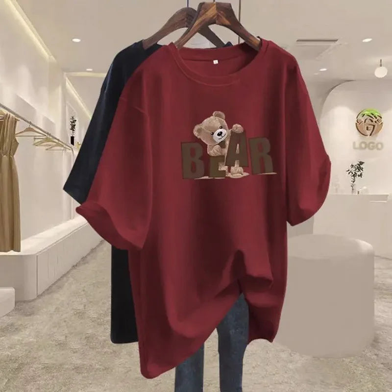 Women's O-Neck Short Sleeve Cotton Basic Top T-Shirt Casual Loose Oversized