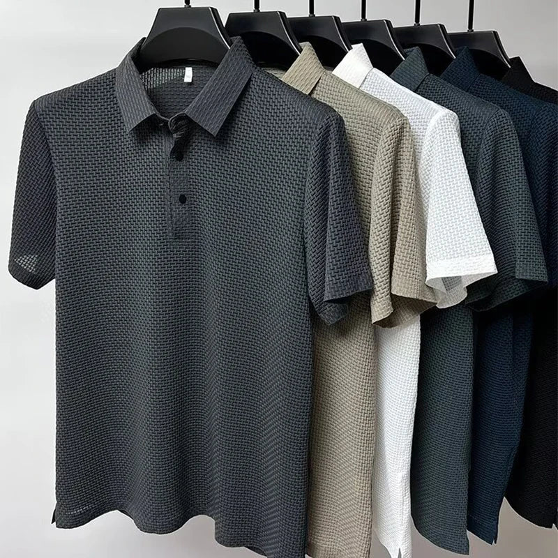 Men's Casual Short Sleeve Bone Floral Solid Color Polo Shirt Fashionable Breathable Comfortable