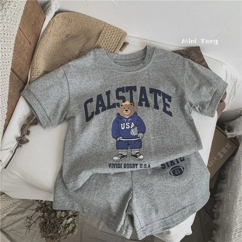 Girls Clothing Set Cartoon Bear T-Shirt and Shorts Suit Kid Casual Top Bottom Clothing Tracksuit
