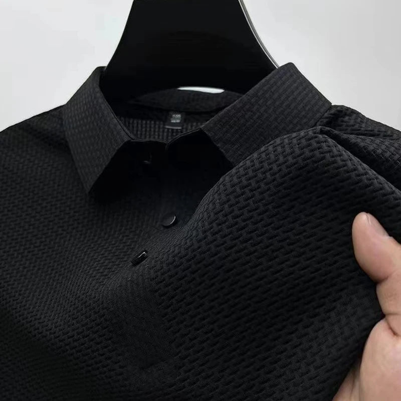 Men's Casual Short Sleeve Bone Floral Solid Color Polo Shirt Fashionable Breathable Comfortable